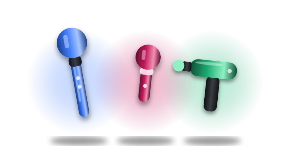 Drawing: a full-size wand, a mini wand and a handheld massager