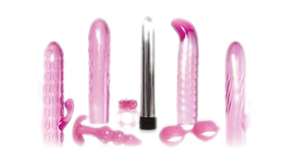A pink vibrator kit: rabbits, a bullet, beads and a ring